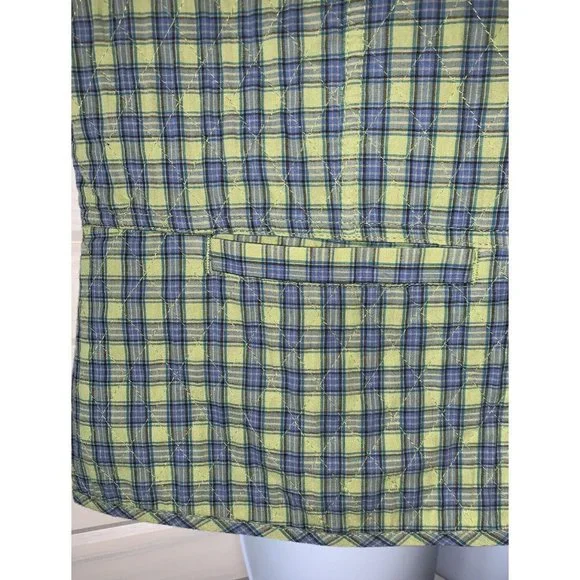 Christopher & Banks Sz LARGE Vest Cotton Green Plaid Button Front Quilted EUC - Picture 5 of 9
